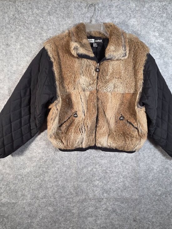 jamie sadock Jackets & Blazers - Jamie Sadock Fur Jacket Medium Brown Black Quilted Bomber Coat